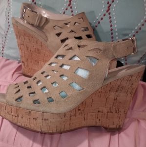 Size 71/2 wedge bootie sandal.. upper real leather suade